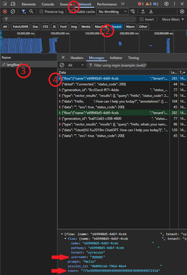 Screenshot of dev tools in a chrome browsers showing the buttons to press as outlined above. Specific information is redacted